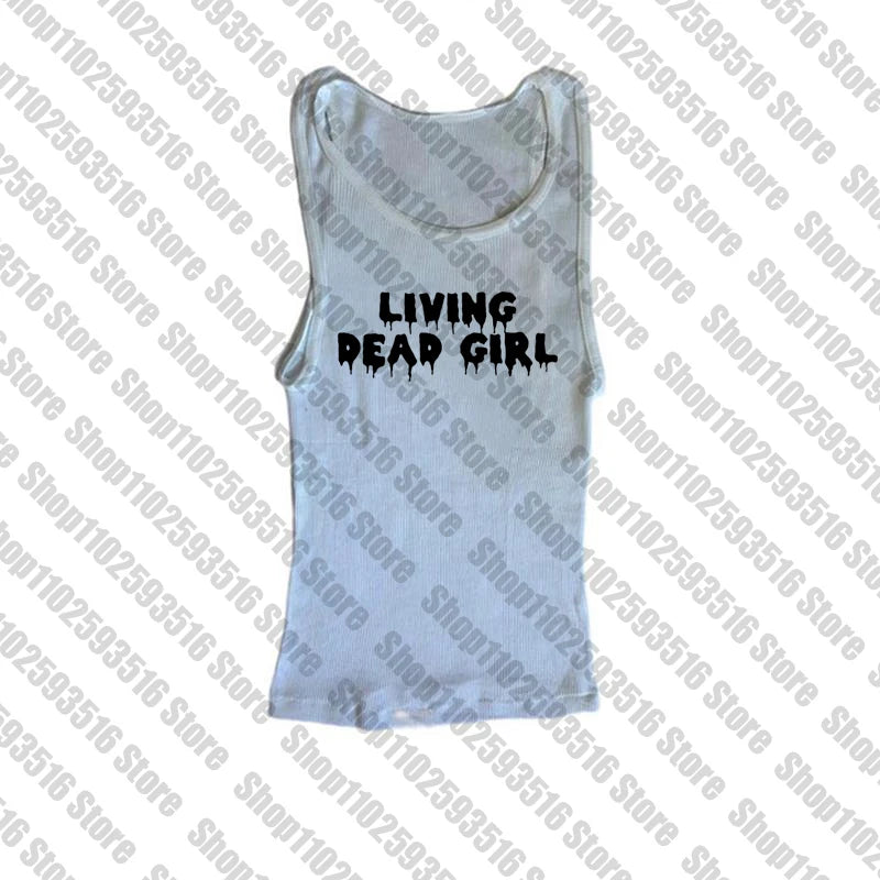 Y2k Clothes Gothic Aesthetic Cute Sleeveless Camisole Punk grunge Letter Print Grunge Crop Top E-girls Corset Tank Top Baby Tee