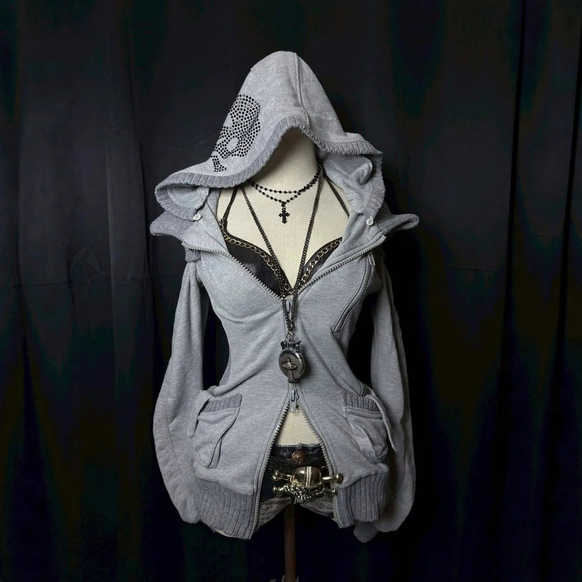 Millennium Y2k Spicy Girls Style Slimming Zipper Hoodie Autumn/Winter Gothic Vintage Fashion Streetwear Versatile Thin Hoodie Em