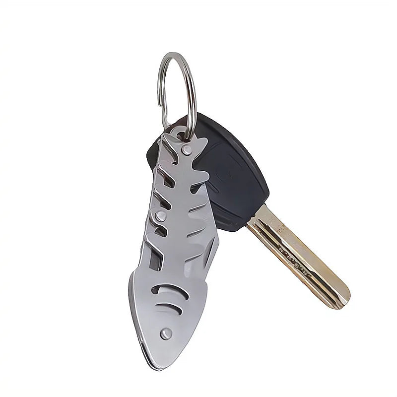 Fish Bone Knife Keychain Creative Box Cutter Foldable Stainless Steel Outdoor Mini Pocket Knife Camping Express Box Cutter