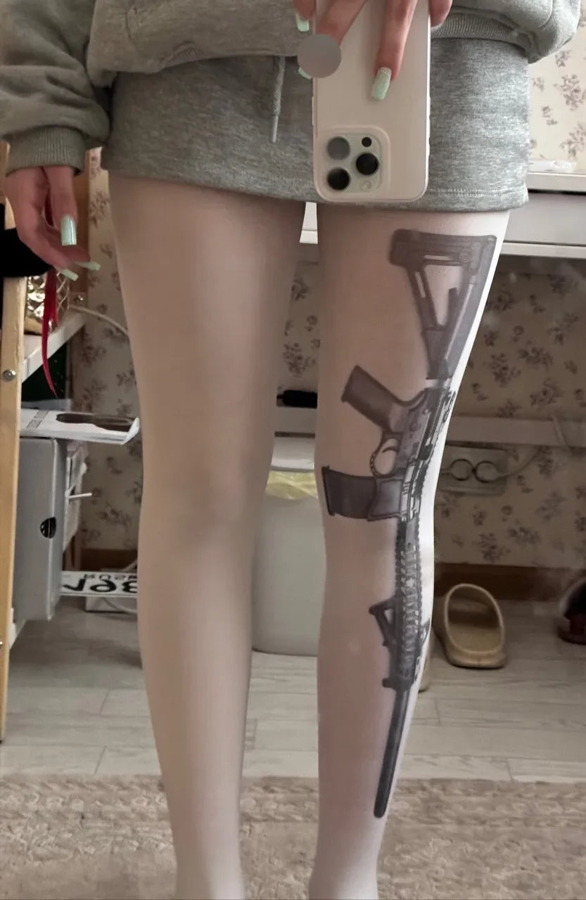 Y2K Stocks Letter Pattern Tights Women Punk Black White Socks Woman Thin Transparent Medias JK Internet Celebrity Women Lingerie