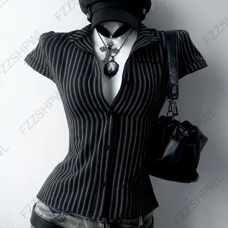 Gothic Y2K Women's Long-Sleeve T-Shirt Sexy Slim Fit Chic Slash Neck Zipper Design Crop Top Rock Punk Hip Hop Women's Streetwear