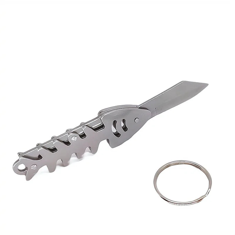 Fish Bone Knife Keychain Creative Box Cutter Foldable Stainless Steel Outdoor Mini Pocket Knife Camping Express Box Cutter