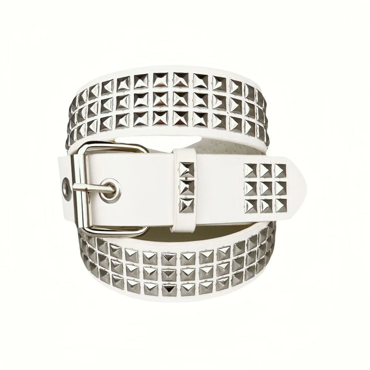 Fashionable Punk European American Pyramid and Square Bead Studded Leather Belt Trendy Niche Women’s Pin-Buckle Belts