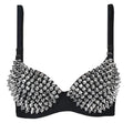 Sexy Rivets Punk Lingerie Underwear,Fashion Metallic Flash Rivet Bra with Wire Free for Women,Nightclub Party Bar Hot Bras