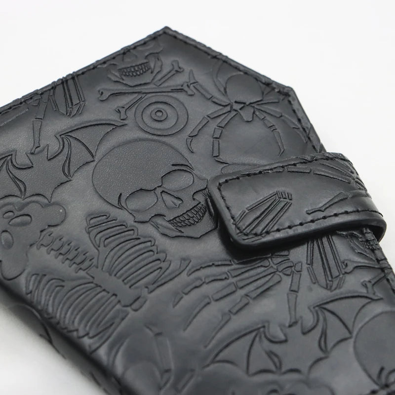 Dark Spooky Goth Vintage Embossed Skull Coffin Wallet Halloween Pattern Clutch PU Wallet