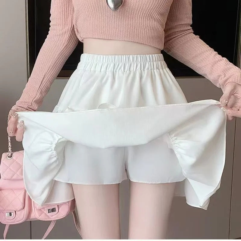 Women Skirts Tiered Ruffles Mini Skirt Cross Charms Built-in Shorts Kawaii Japanese Skort Gothic Punk Y2K Girl Harajuku 90s Sexy
