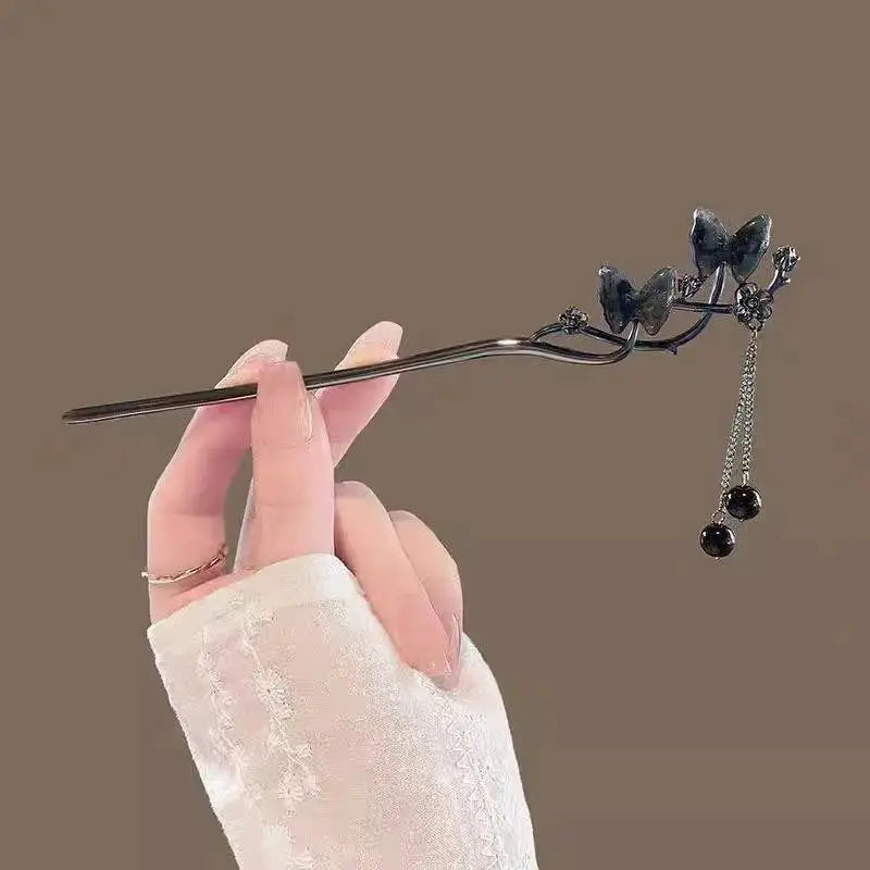 2026 New Chinese Style Butterfly Flower Tassel Hair Stick for Women Vintage Metal Hanfu Chopstick Hair Sticks Hair Accessories