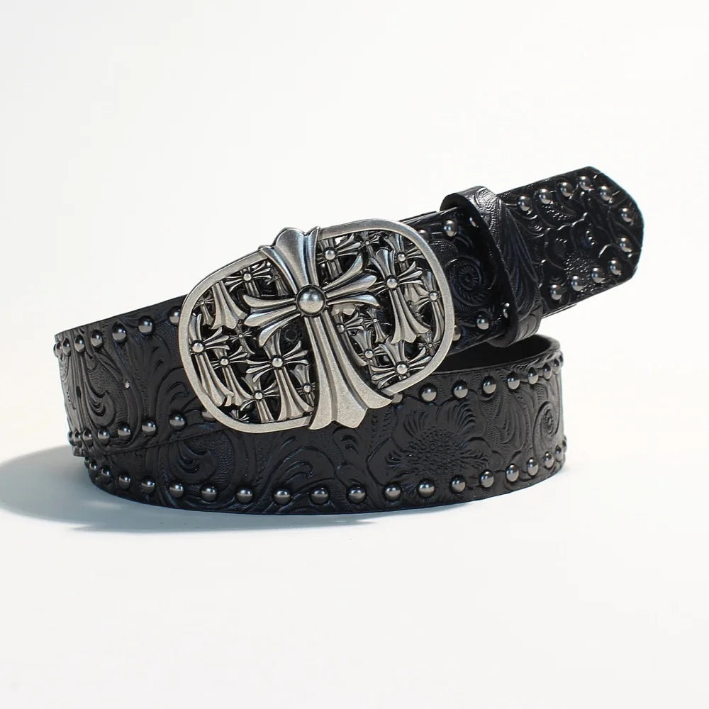 New European and American Y2K rivet punk wide belt for women's personality hot girls fashionable and versatile retro cross-borde