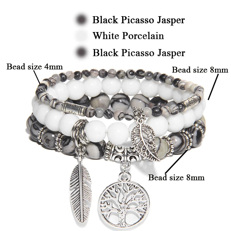 Men Stone Bracelet Set Multi-layer Black Volcanic Wood Beads Elastic Bracelet Viking Homme Pulsera Hombre Hip-Hop Punk Jewelry