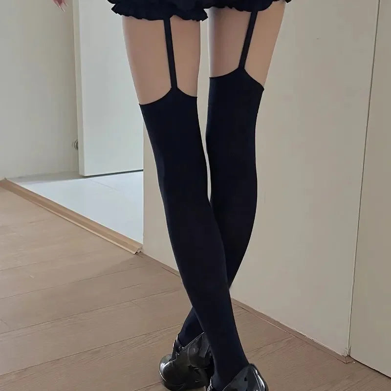 Gothic Cross Gyaru Stockings Women Sexy Belt Black Stockings Luxury Knee-socks Stocking White Thigh Highs Socks Lolita Pantyhose