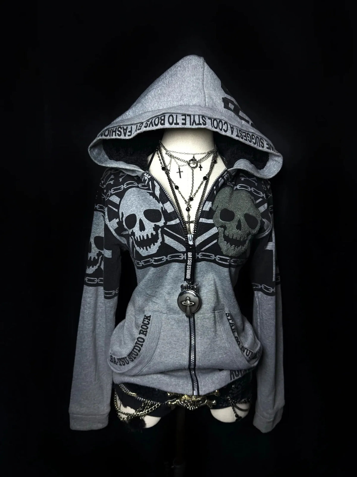 Millennium Y2k Spicy Girls Style Slimming Zipper Hoodie Autumn/Winter Gothic Vintage Fashion Streetwear Versatile Thin Hoodie Em
