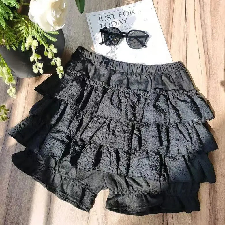 Women Skirts Tiered Ruffles Mini Skirt Cross Charms Built-in Shorts Kawaii Japanese Skort Gothic Punk Y2K Girl Harajuku 90s Sexy