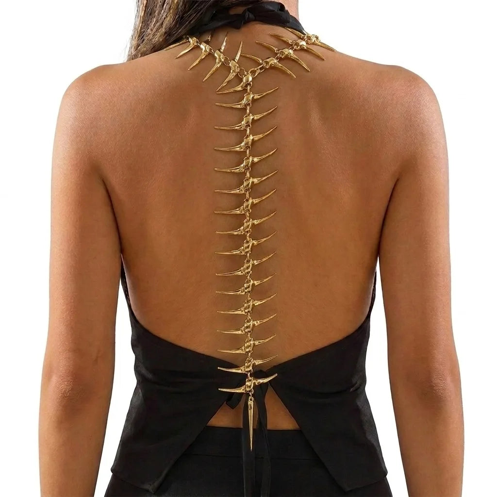 Unique Design Punk Style Spine Bone Back Chain Necklace Women Exaggerated Personality Retro Hip Hop Body Chain Jewelry Gift