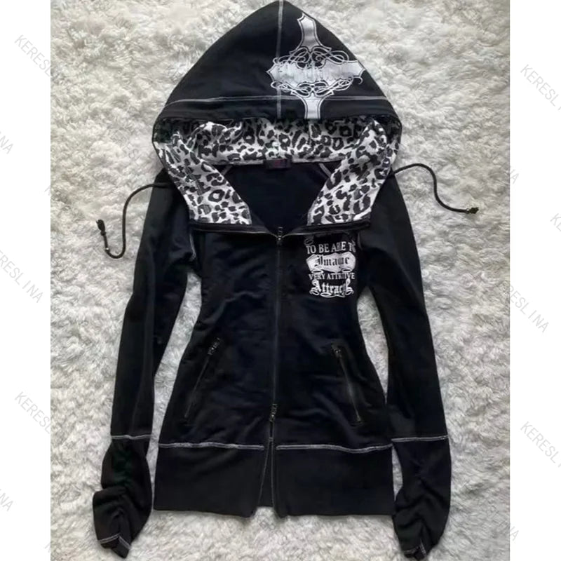 Millennium Y2k Spicy Girls Style Slimming Zipper Hoodie Autumn/Winter Gothic Vintage Fashion Streetwear Versatile Thin Hoodie Em