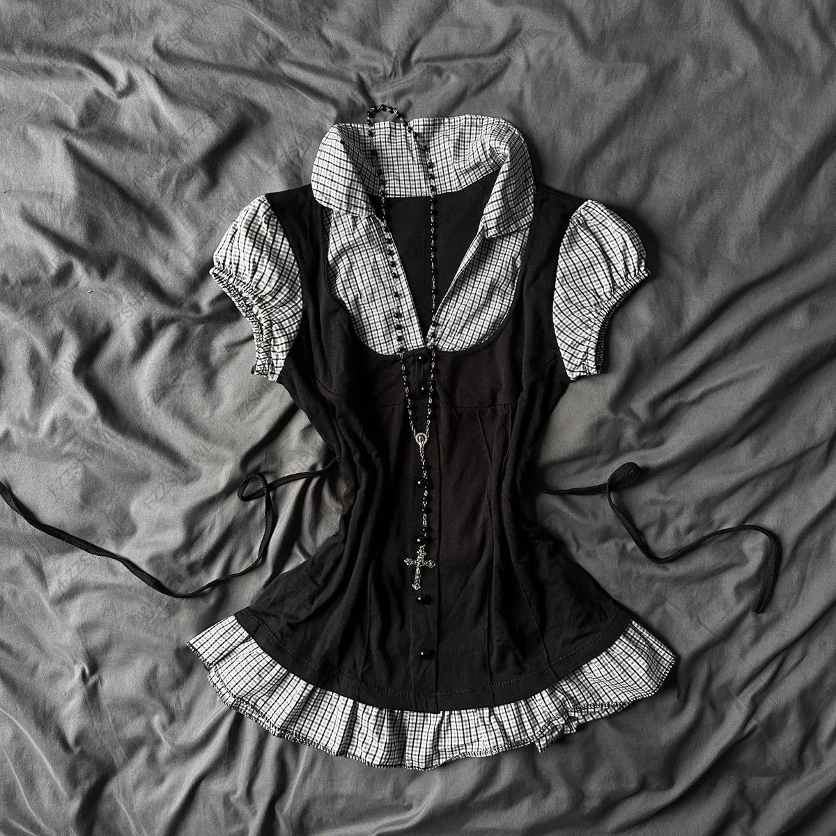 Y2K Gothic Punk subculture slim-fit short-sleeved top lace decoration streetwear high street fashion Harajuku women's clothing