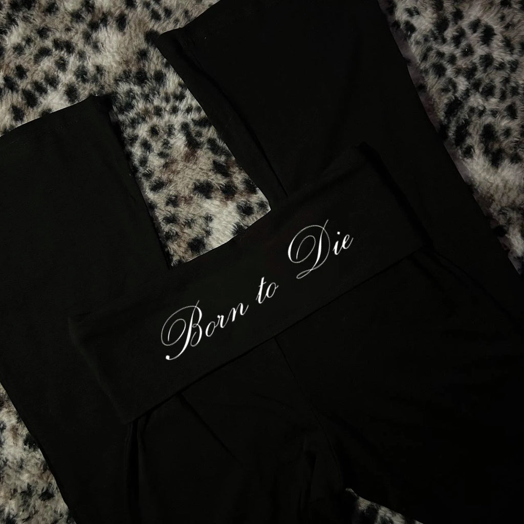 Y2K punk sweet and cool black trumpet pants with printed waistband decoration slim fit pants Harajuku women's casual pants