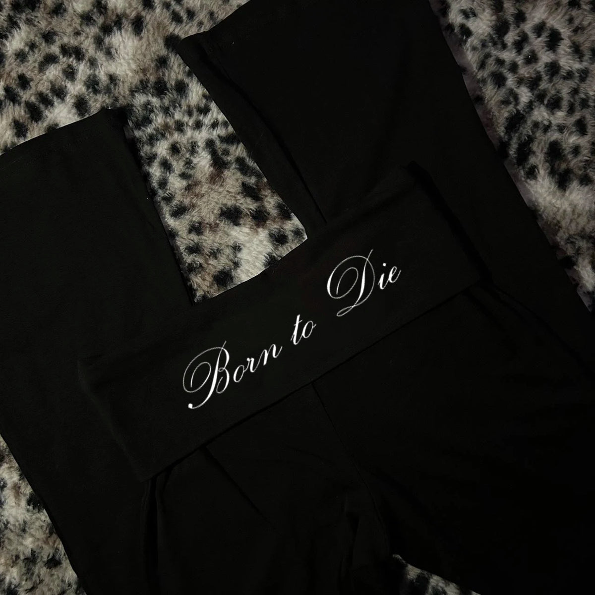 Y2K punk sweet and cool black trumpet pants with printed waistband decoration slim fit pants Harajuku women's casual pants
