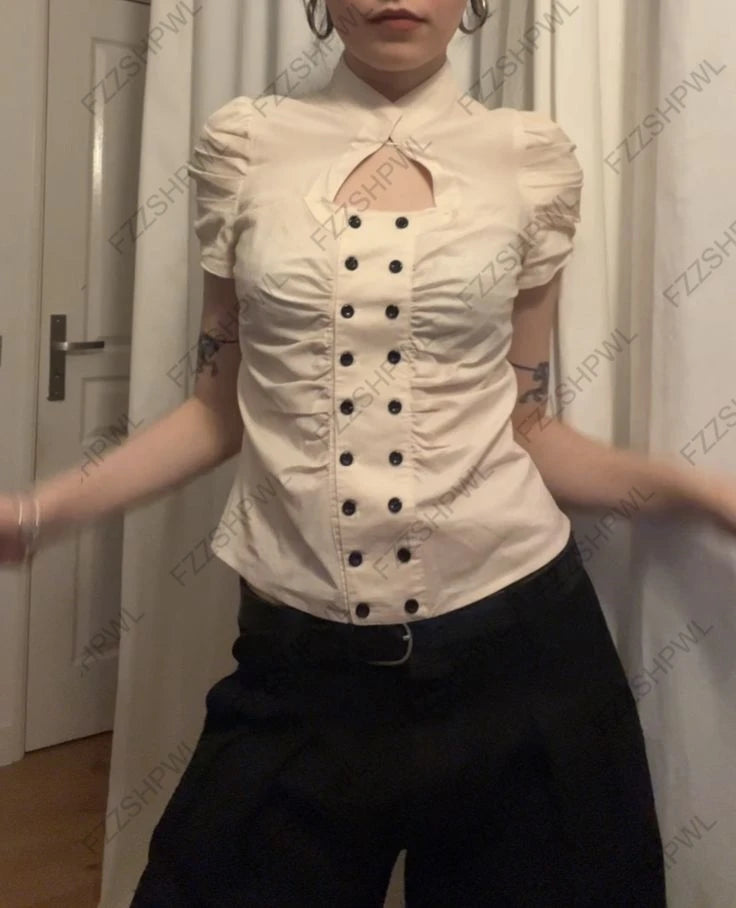 Y2K Gothic Punk subculture slim-fit short-sleeved top lace decoration streetwear high street fashion Harajuku women's clothing
