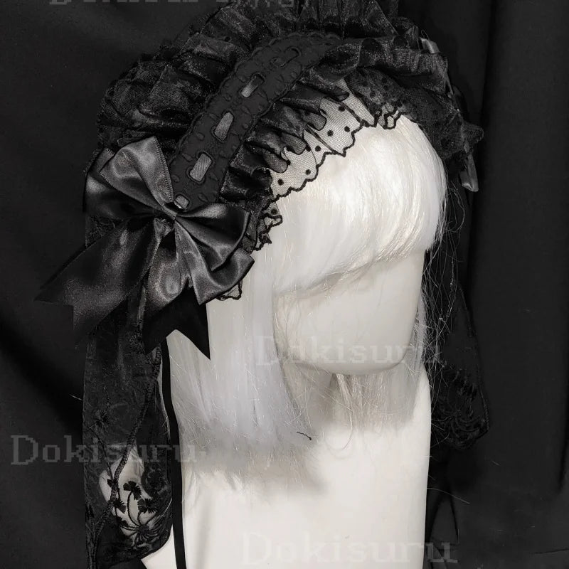 4 Types Original Lolita Bridal Veil Versatile Headband Gothic Dark Lace Angel Headpiece Lolita Cosplay Ruffled Hair Accessory