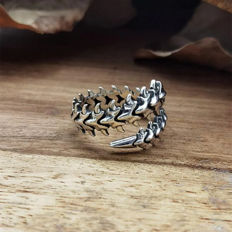 Gothic Antique Silver Keel Spine Rings For Women Men Hyperbole Centipede Open Ring Hip Hop Jewelry Y2K Fashion Kaneki Ring
