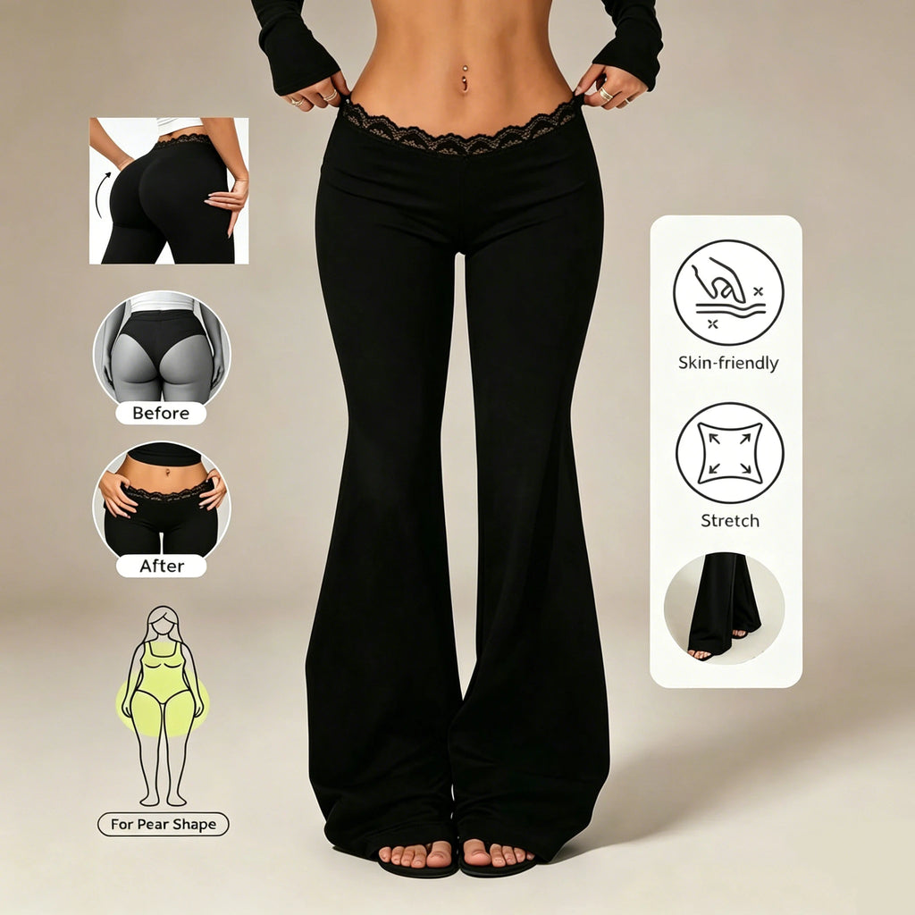 New Sexy Lace High Waisted Leggings for Girls, Flared Pants, Daily Casual Elastic Breathable Pants, Women's Clothing for Travel