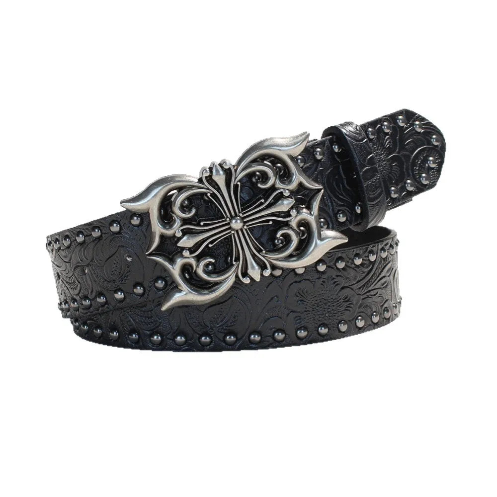 New European and American Y2K rivet punk wide belt for women's personality hot girls fashionable and versatile retro cross-borde