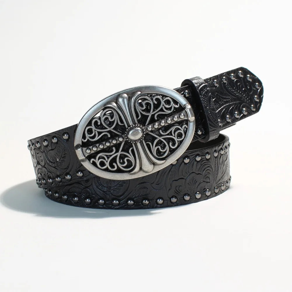 New European and American Y2K rivet punk wide belt for women's personality hot girls fashionable and versatile retro cross-borde