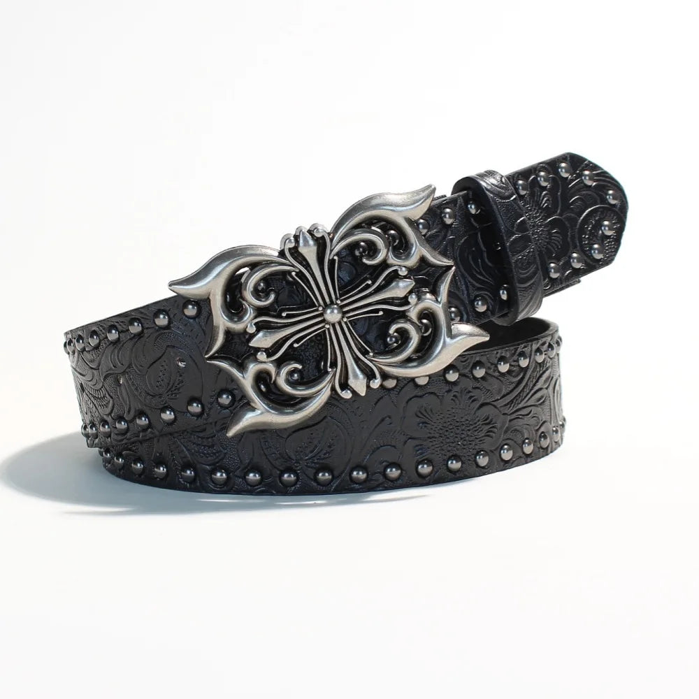 New European and American Y2K rivet punk wide belt for women's personality hot girls fashionable and versatile retro cross-borde