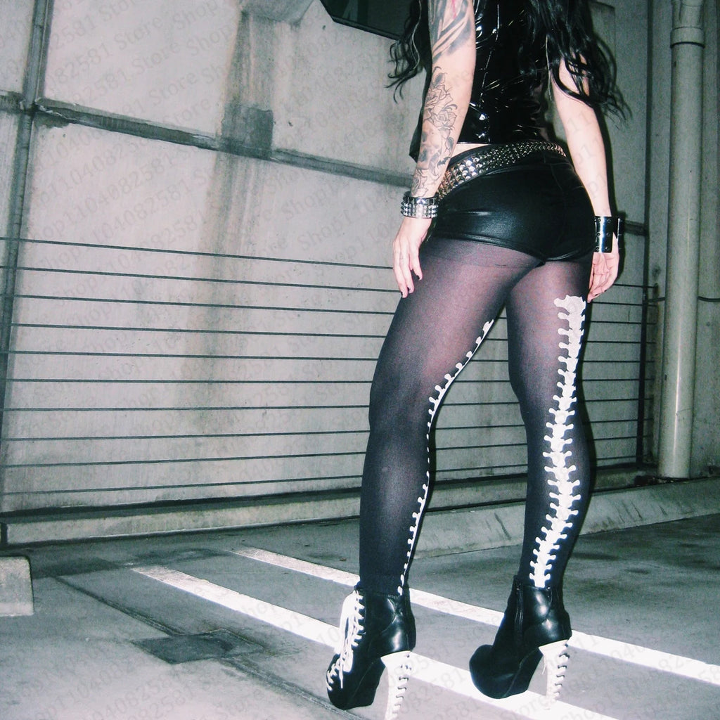 2000s Emo girls retro gothic pantyhose Y2k style fashionable niche gothic pantyhose fashionable chic printed pantyhose punk