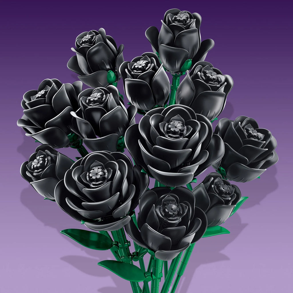 12 Pieces Black Rose Bundle Building Blocks Toys Model Flowers Bricks Toy Sets Desktop Ornament Valentine's Day Christmas Gifts