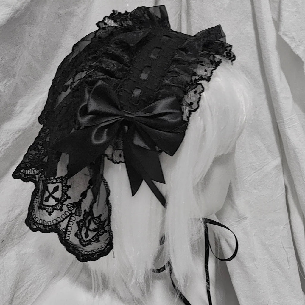 4 Types Original Lolita Bridal Veil Versatile Headband Gothic Dark Lace Angel Headpiece Lolita Cosplay Ruffled Hair Accessory