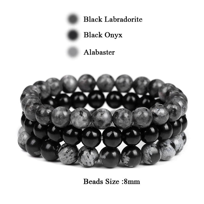 Men Stone Bracelet Set Multi-layer Black Volcanic Wood Beads Elastic Bracelet Viking Homme Pulsera Hombre Hip-Hop Punk Jewelry