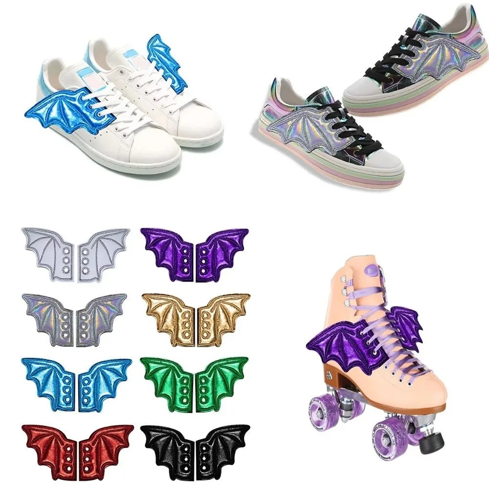 PU Leather Bat Shoe Wings Bat Wings Shape Lightweight DIY Shoe Decoration Charm Lace-Up Design Wear-Resistant