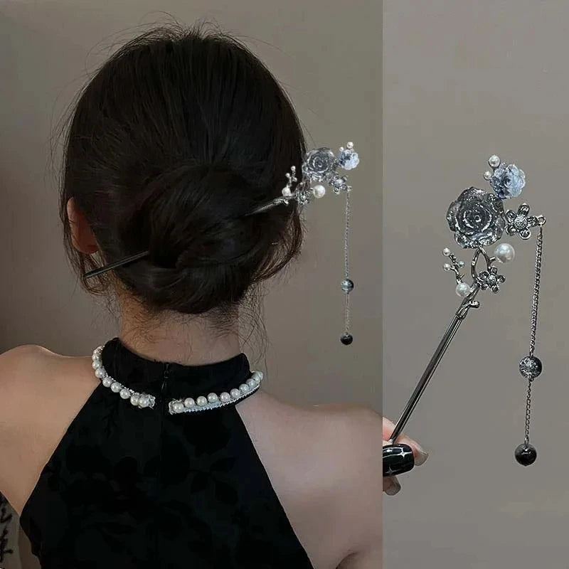 2026 New Chinese Style Butterfly Flower Tassel Hair Stick for Women Vintage Metal Hanfu Chopstick Hair Sticks Hair Accessories