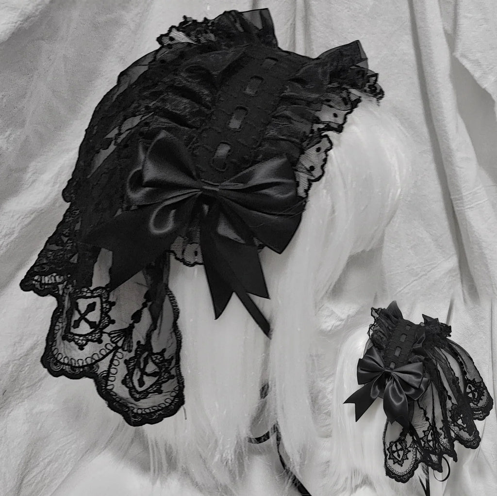 4 Types Original Lolita Bridal Veil Versatile Headband Gothic Dark Lace Angel Headpiece Lolita Cosplay Ruffled Hair Accessory