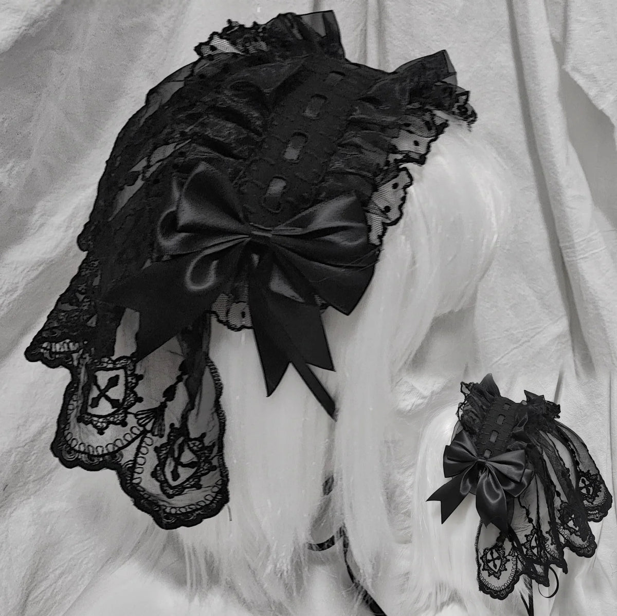 4 Types Original Lolita Bridal Veil Versatile Headband Gothic Dark Lace Angel Headpiece Lolita Cosplay Ruffled Hair Accessory