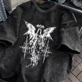 Men's Gothic Style Dark Style Retro Short Sleeved Street Washed Cotton Loose Fitting Unisex T-shirt Fashion Trend Y2K