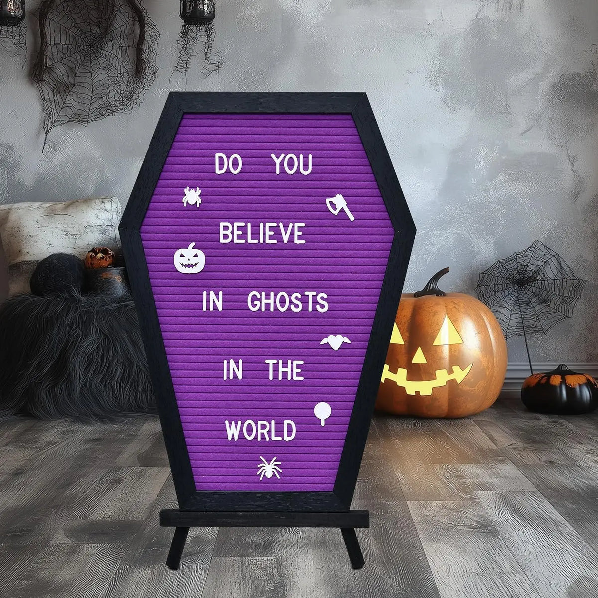 Coffin Letter Board Halloween Decor Purple | Felt Message Board For Spooky Home Decor Goth Room Decorations Office Supplies Sign