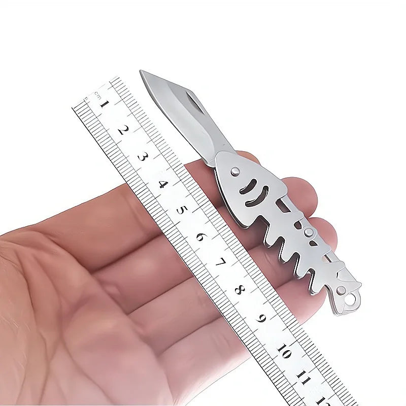 Fish Bone Knife Keychain Creative Box Cutter Foldable Stainless Steel Outdoor Mini Pocket Knife Camping Express Box Cutter