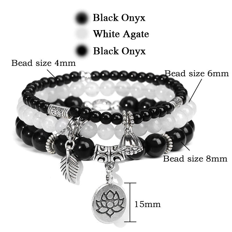 Men Stone Bracelet Set Multi-layer Black Volcanic Wood Beads Elastic Bracelet Viking Homme Pulsera Hombre Hip-Hop Punk Jewelry
